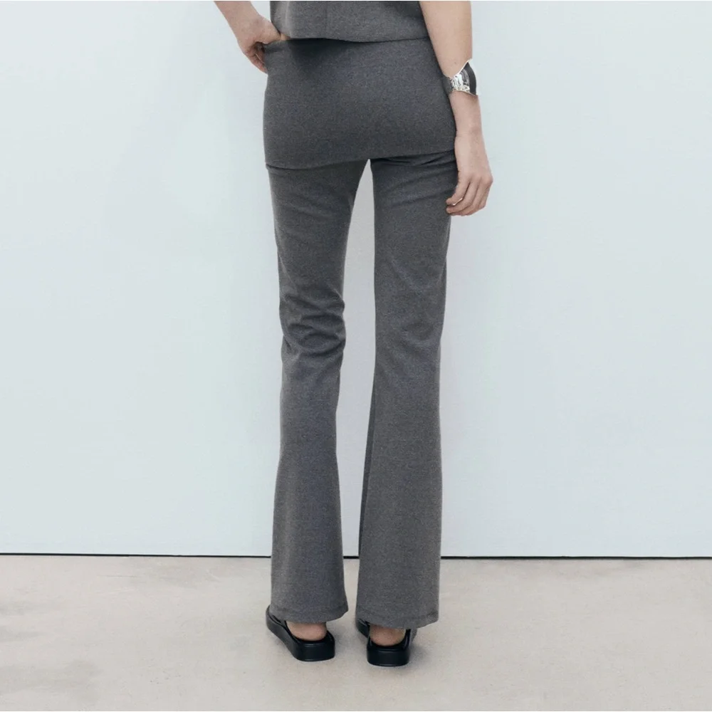 Mango MNG - gray fold over ribbed stretch pants